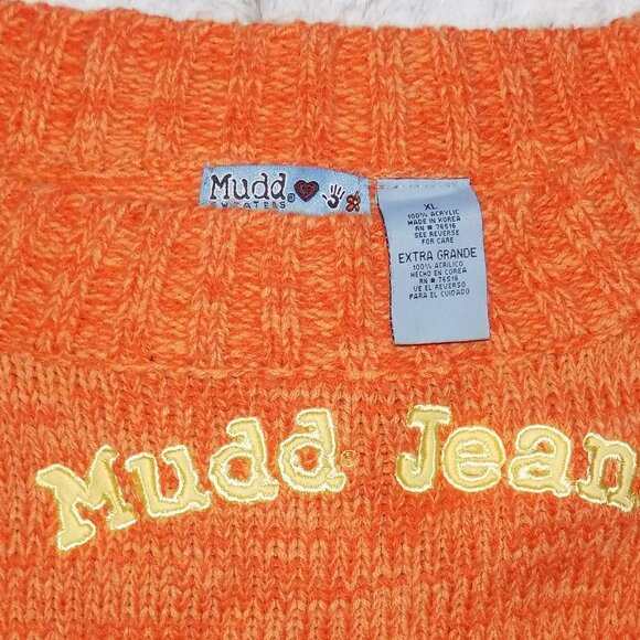 Vintage 1990s Y2K Mudd Jeans Slouchy Logo Sweater - Orange - Picture 5 of 11
